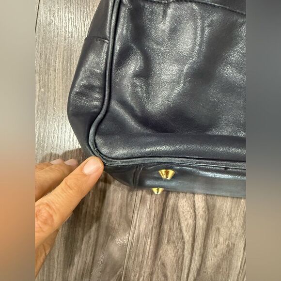 Etienne Aigner Vintage Leather Shoulder Bag Purse Black Navy - Picture 5 of 11